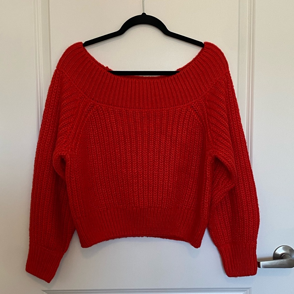 H&M Vibrant Red Off-the-Shoulder Sweater
